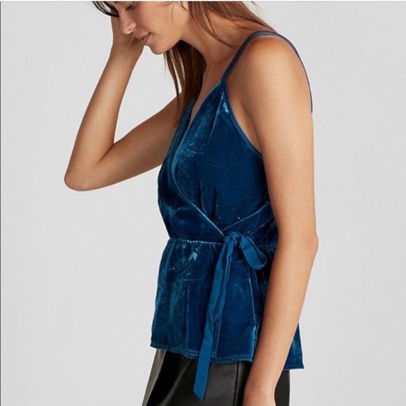 Express Tops - Express Velvet Velour Cami Tank, V-Cross Front, Back Criss Cross straps, Blue, M